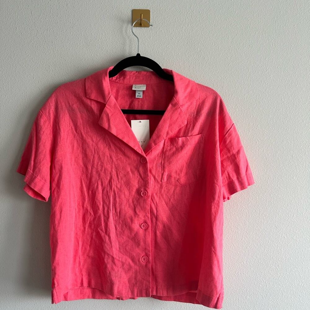 NWT A New Day Oversized Linen Blend Shirt XS Hot Pink Boxy Button-Up Summer Top